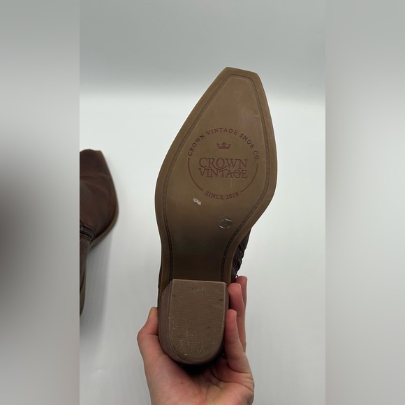 Crown Vintage Brown Leather Heeled Ankle Booties Boots Women’s Size 8 - Picture 9 of 11